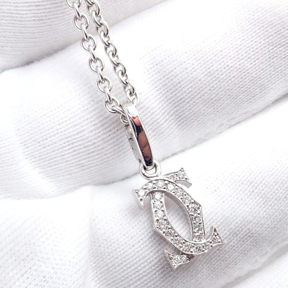 Authentic! Cartier Double C 18k White Gold Diamond Pendant Necklace - Picture 6 of 12